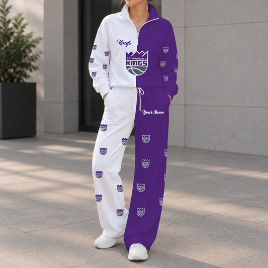 EXCLUSIVE EDITION - NEW CUSTOMIZED NBA16 SKI SACRAMENTO KINGS ZIPPER SWEATSHIRT & WIDE LEG PANTS SET