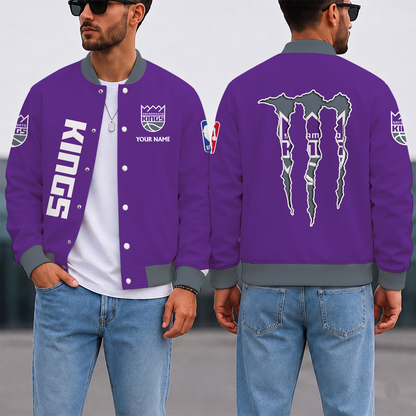 SPECIAL EDITION - NEW CUSTOMIZED NBA16 SKI SACRAMENTO KINGS BASEBALL JACKET, SATIN VARSITY JACKET