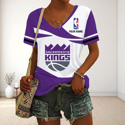 EXCLUSIVE EDITION - NEW CUSTOMIZED NBA16 SKI SACRAMENTO KINGS V-NECK FEMALE SHIRT