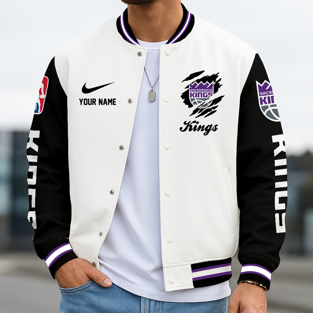LIMITED DROP - NEW CUSTOMIZED SKI SC KINGS BASEBALL JACKET, SATIN VARSITY JACKET - NBA16