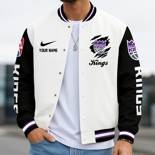 LIMITED DROP - NEW CUSTOMIZED SKI SC KINGS BASEBALL JACKET, SATIN VARSITY JACKET - NBA16