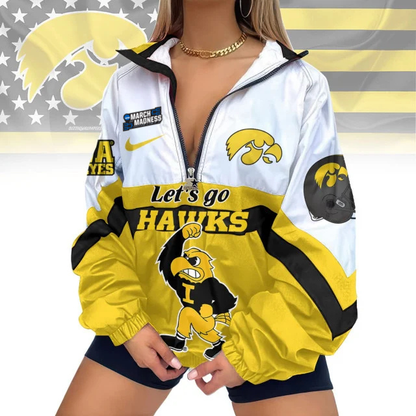 FINAL SALE - NEW CUSTOMIZED MAM NCAA16 IWH IW HAWKEYES V-NECK ZIPPER SWEATSHIRT JACKET
