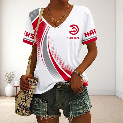 SPECIAL EDITION - NEW CUSTOMIZED NBA17 AHA ATLANTA HAWKS V-NECK FEMALE SHIRT