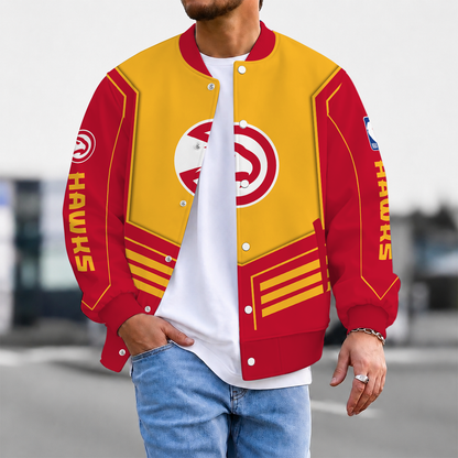 LIMITED DROP - NEW CUSTOMIZED AHA ATLANTA HAWKS BASEBALL JACKET, SATIN VARSITY JACKET - NBA17
