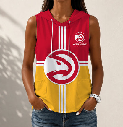 HOT DEAL - NEW CUSTOMIZED NBA17 AHA ATLANTA HAWKS WOMEN'S SLEEVELESS HOODED POCKET TANK TOP