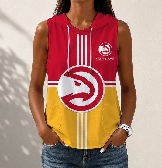 HOT DEAL - NEW CUSTOMIZED NBA17 AHA ATLANTA HAWKS WOMEN'S SLEEVELESS HOODED POCKET TANK TOP