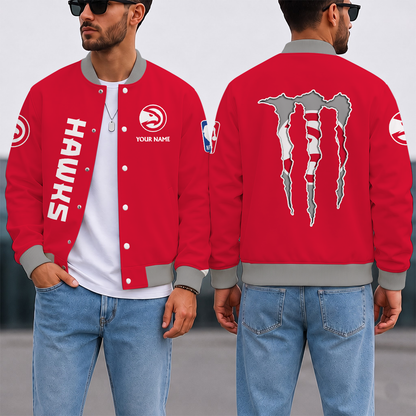 SPECIAL EDITION - NEW CUSTOMIZED NBA17 AHA ATLANTA HAWKS BASEBALL JACKET, SATIN VARSITY JACKET