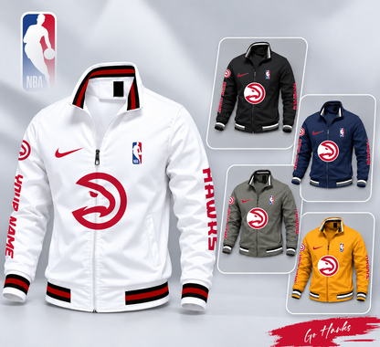 FINAL SALE - NEW CUSTOMIZED NBA17 AHA ATLANTA HAWKS MULTICOLOR MEN'S CASUAL JACKET