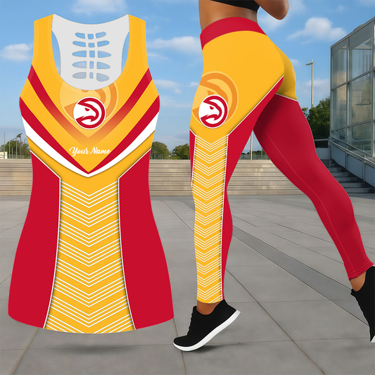 ELITE EDITION - NEW CUSTOMIZED NBA17 AHA ATLANTA HAWKS LEGGINGS & HOLLOW TANK TOP SET