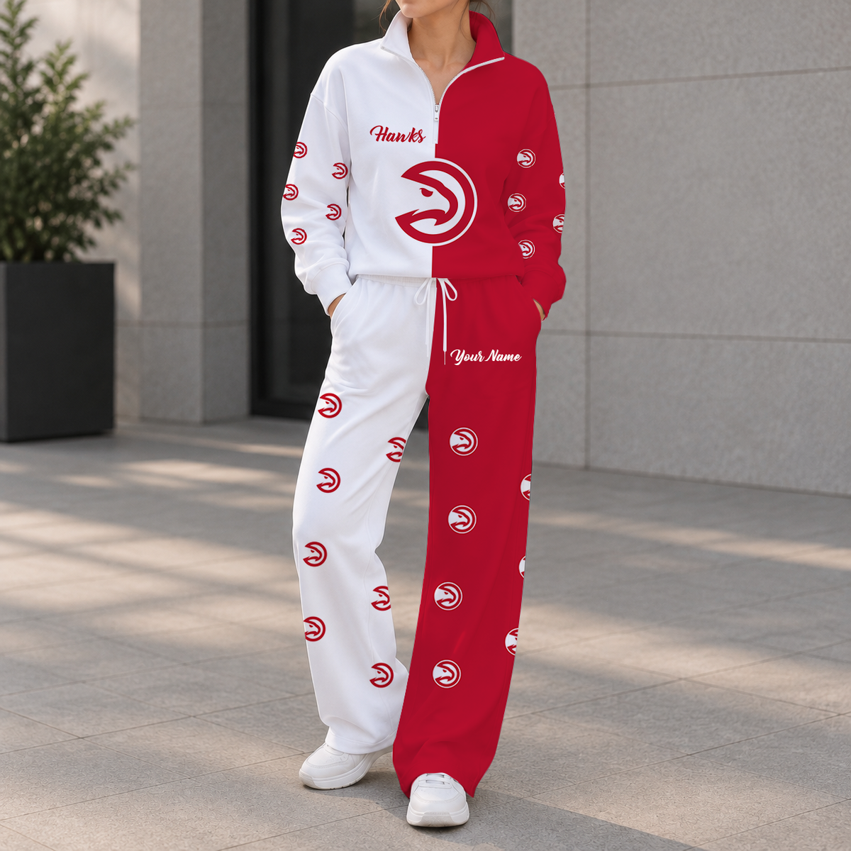 EXCLUSIVE EDITION - NEW CUSTOMIZED NBA17 AHA ATLANTA HAWKS ZIPPER SWEATSHIRT & WIDE LEG PANTS SET