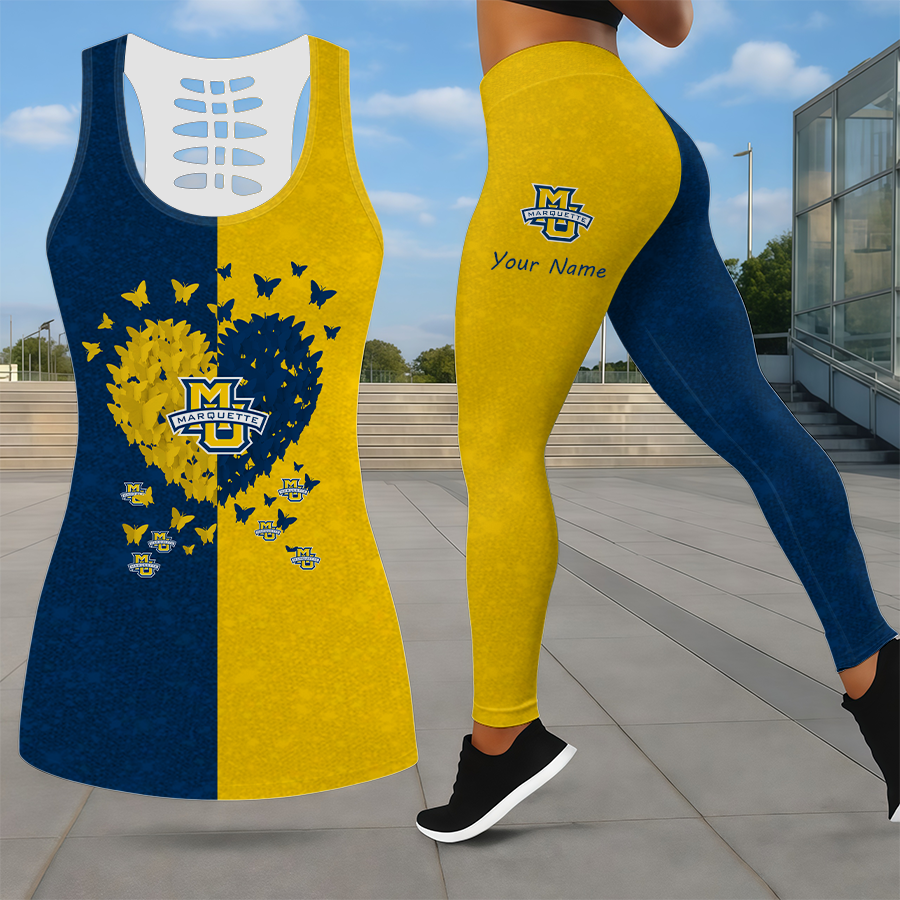 MEGA SALE - NEW CUSTOMIZED NCAA MAM17 MGE MARQUETTE GOLDEN EAGLES LEGGINGS & HOLLOW TANK TOP SET