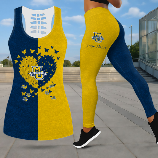MEGA SALE - NEW CUSTOMIZED NCAA MAM17 MGE MARQUETTE GOLDEN EAGLES LEGGINGS & HOLLOW TANK TOP SET