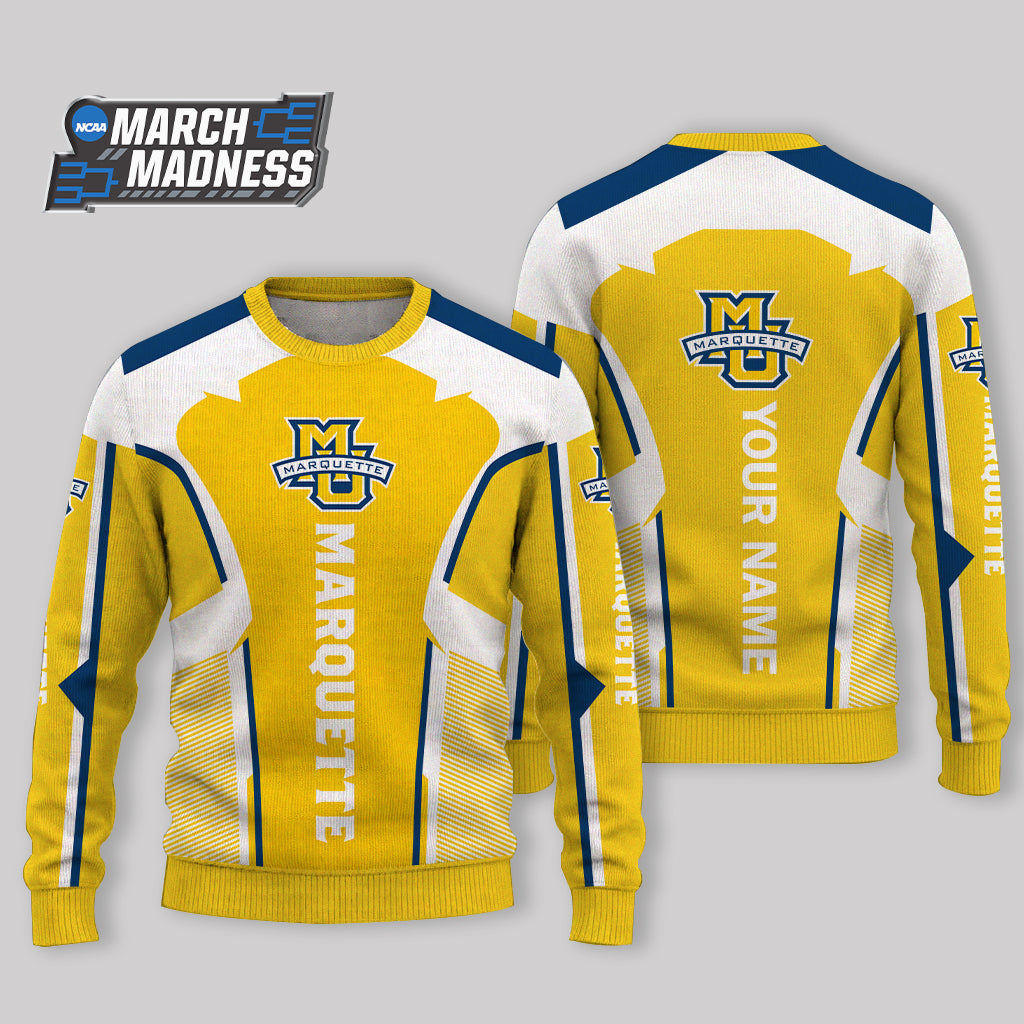 HOT DEAL - NEW CUSTOMIZED NCAA MAM17 MGE MARQUETTE GOLDEN EAGLES UGLY SWEATER