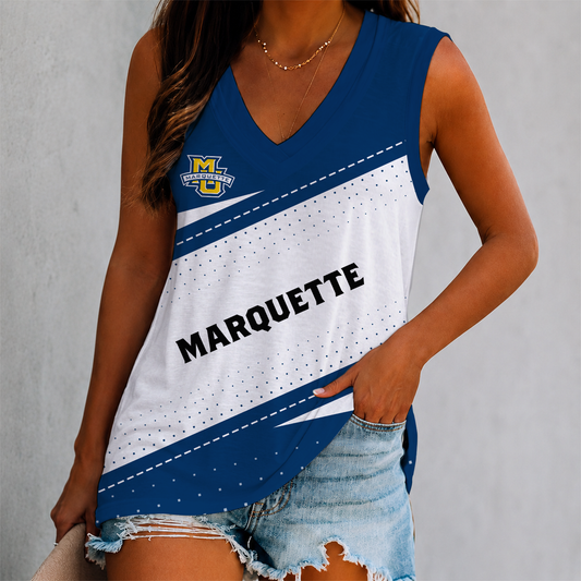 EXCLUSIVE EDITION - NEW CUSTOMIZED NCAA MAM17 MGE MARQUETTE GOLDEN EAGLES WOMEN'S V-NECK TANK TOP