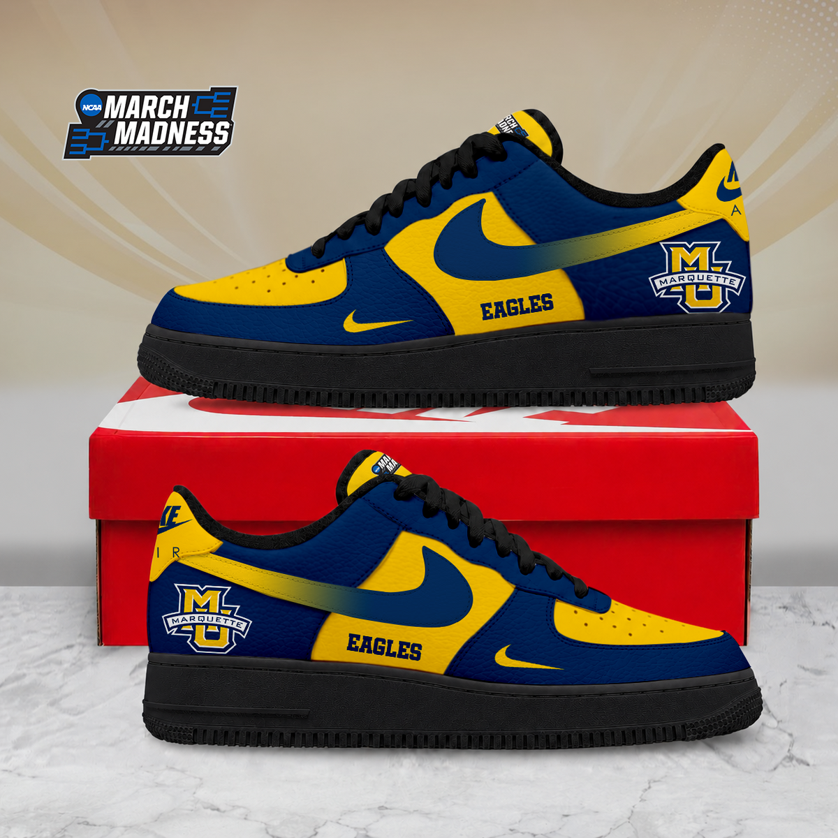 ELITE EDITION - NEW CUSTOMIZED NCAA MAM17 MGE MARQUETTE GOLDEN EAGLES AF1 SHOES