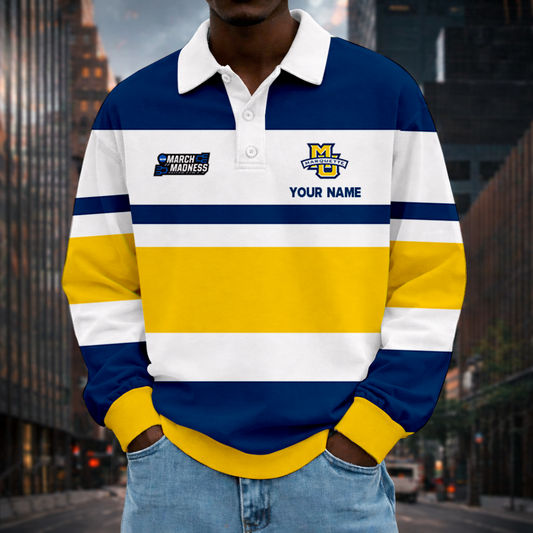 VIRAL EDITION - NEW CUSTOMIZED MAM NCAA17 MGE MA GOLDEN EAGLES UNISEX LONG SLEEVE POLO