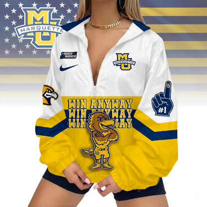 FINAL SALE - NEW CUSTOMIZED MAM NCAA17 MGE MA GOLDEN EAGLES V-NECK ZIPPER SWEATSHIRT JACKET