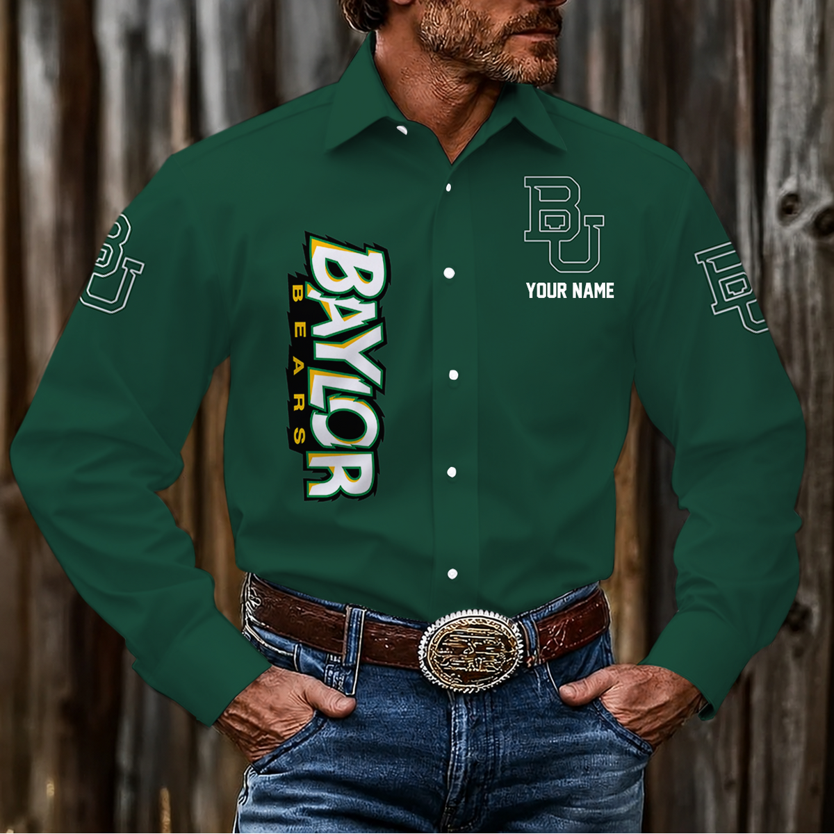 VIRAL EDITION - NEW CUSTOMIZED NCAA MAM18 BAB BAYLOR BEARS MEN'S LONG SLEEVE BUTTON-UP SHIRT