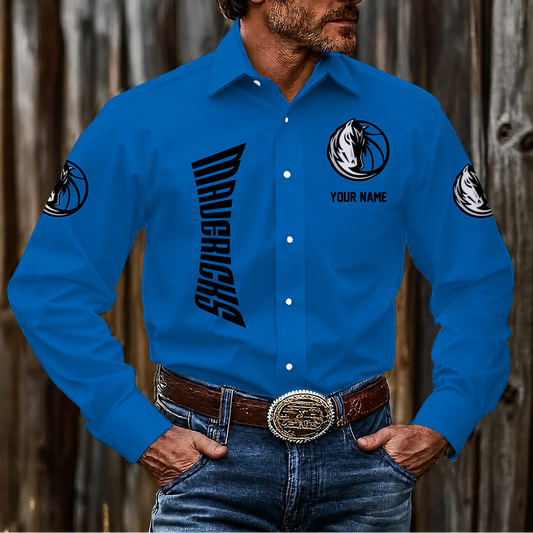 HOT DEAL - NEW CUSTOMIZED NBA18 DMA DALLAS MAVERICKS MEN'S LONG SLEEVE BUTTON-UP SHIRT