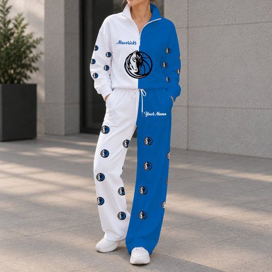 EXCLUSIVE EDITION - NEW CUSTOMIZED NBA18 DMA DALLAS MAVERICKS ZIPPER SWEATSHIRT & WIDE LEG PANTS SET