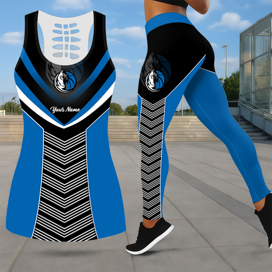 ELITE EDITION - NEW CUSTOMIZED NBA18 DMA DALLAS MAVERICKS LEGGINGS & HOLLOW TANK TOP SET