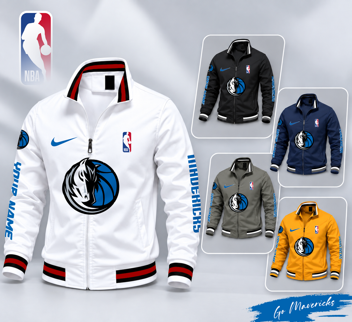 FINAL SALE - NEW CUSTOMIZED NBA18 DMA DALLAS MAVERICKS MULTICOLOR MEN'S CASUAL JACKET