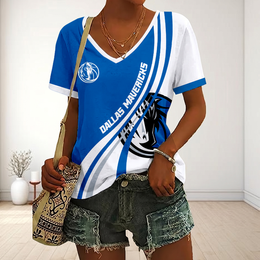 VIRAL EDITION - NEW CUSTOMIZED NBA18 DMA DALLAS MAVERICKS V-NECK FEMALE SHIRT