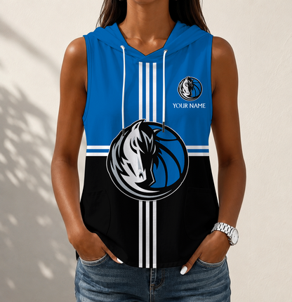 HOT DEAL - NEW CUSTOMIZED NBA18 DMA DALLAS MAVERICKS WOMEN'S SLEEVELESS HOODED POCKET TANK TOP