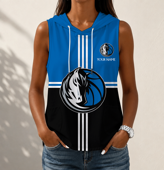 HOT DEAL - NEW CUSTOMIZED NBA18 DMA DALLAS MAVERICKS WOMEN'S SLEEVELESS HOODED POCKET TANK TOP