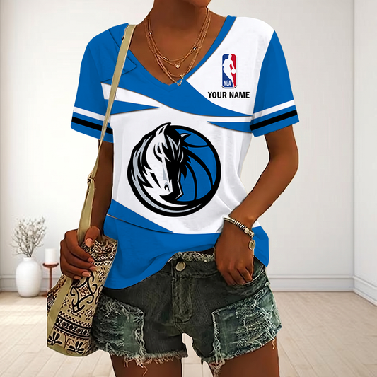 EXCLUSIVE EDITION - NEW CUSTOMIZED NBA18 DMA DALLAS MAVERICKS V-NECK FEMALE SHIRT