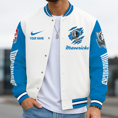 LIMITED DROP - NEW CUSTOMIZED DMA DL MAVERICKS BASEBALL JACKET, SATIN VARSITY JACKET - NBA18