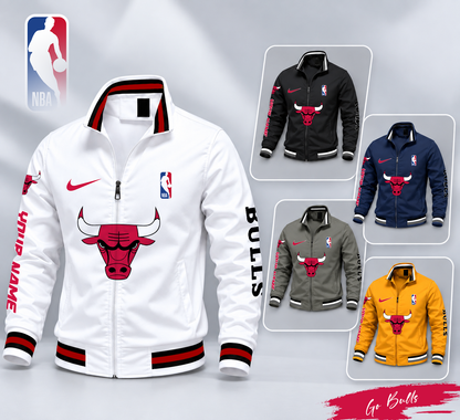 FINAL SALE - NEW CUSTOMIZED NBA19 CBU CHICAGO BULLS MULTICOLOR MEN'S CASUAL JACKET