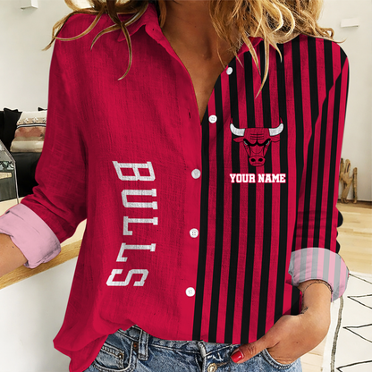 HOT DEAL - NEW CUSTOMIZED CBU CHICAGO BULLS WOMEN CASUAL SHIRT - NBA19