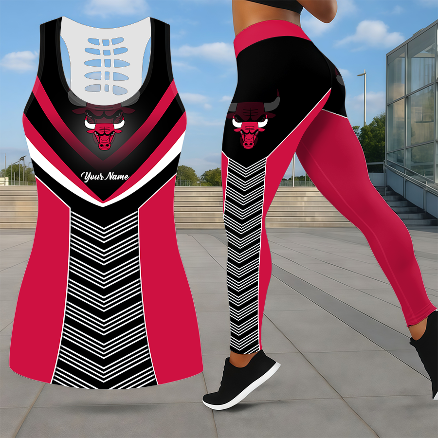 ELITE EDITION - NEW CUSTOMIZED NBA19 CBU CHICAGO BULLS LEGGINGS & HOLLOW TANK TOP SET