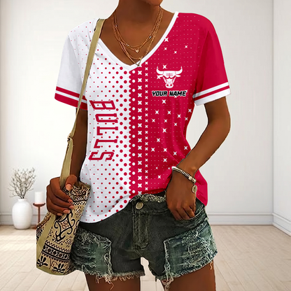 LIMITED DROP - NEW CUSTOMIZED NBA19 CBU CHICAGO BULLS V-NECK FEMALE SHIRT
