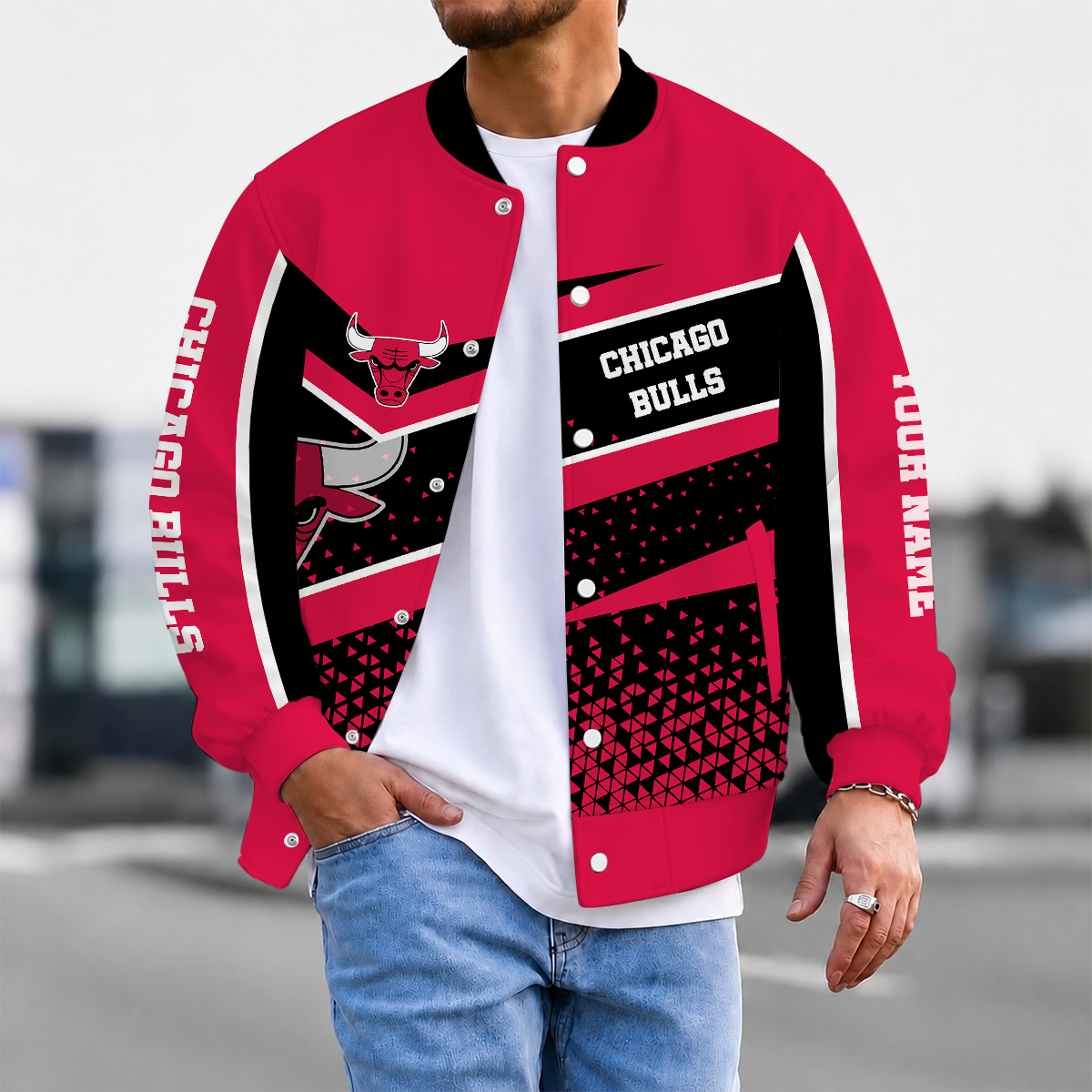 EXCLUSIVE EDITION - NEW CUSTOMIZED NBA19 CBU CHICAGO BULLS BASEBALL JACKET, SATIN VARSITY JACKET