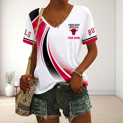 SPECIAL EDITION - NEW CUSTOMIZED NBA19 CBU CHICAGO BULLS V-NECK FEMALE SHIRT