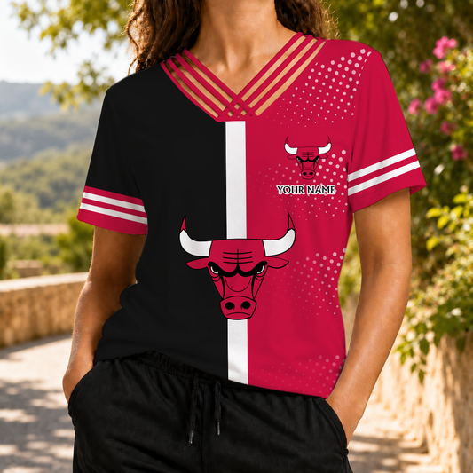 LIMITED EDITION - NEW CUSTOMIZED NBA19 CBU CHICAGO BULLS V-NECK SHIRT