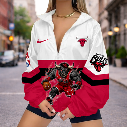 LIMITED EDITION - NEW CUSTOMIZED CBU CHICAGO BULLS V-NECK ZIPPER SWEATSHIRT JACKET - NBA19