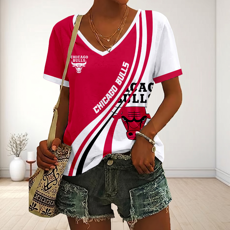 VIRAL EDITION - NEW CUSTOMIZED NBA19 CBU CHICAGO BULLS V-NECK FEMALE SHIRT