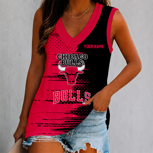 LIMITED EDITION - NEW CUSTOMIZED NBA19 CBU CHICAGO BULLS WOMEN'S V-NECK TANK TOP