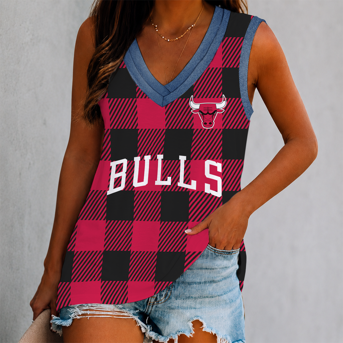ELITE EDITION - NEW CUSTOMIZED NBA19 CBU CHICAGO BULLS WOMEN'S V-NECK TANK TOP