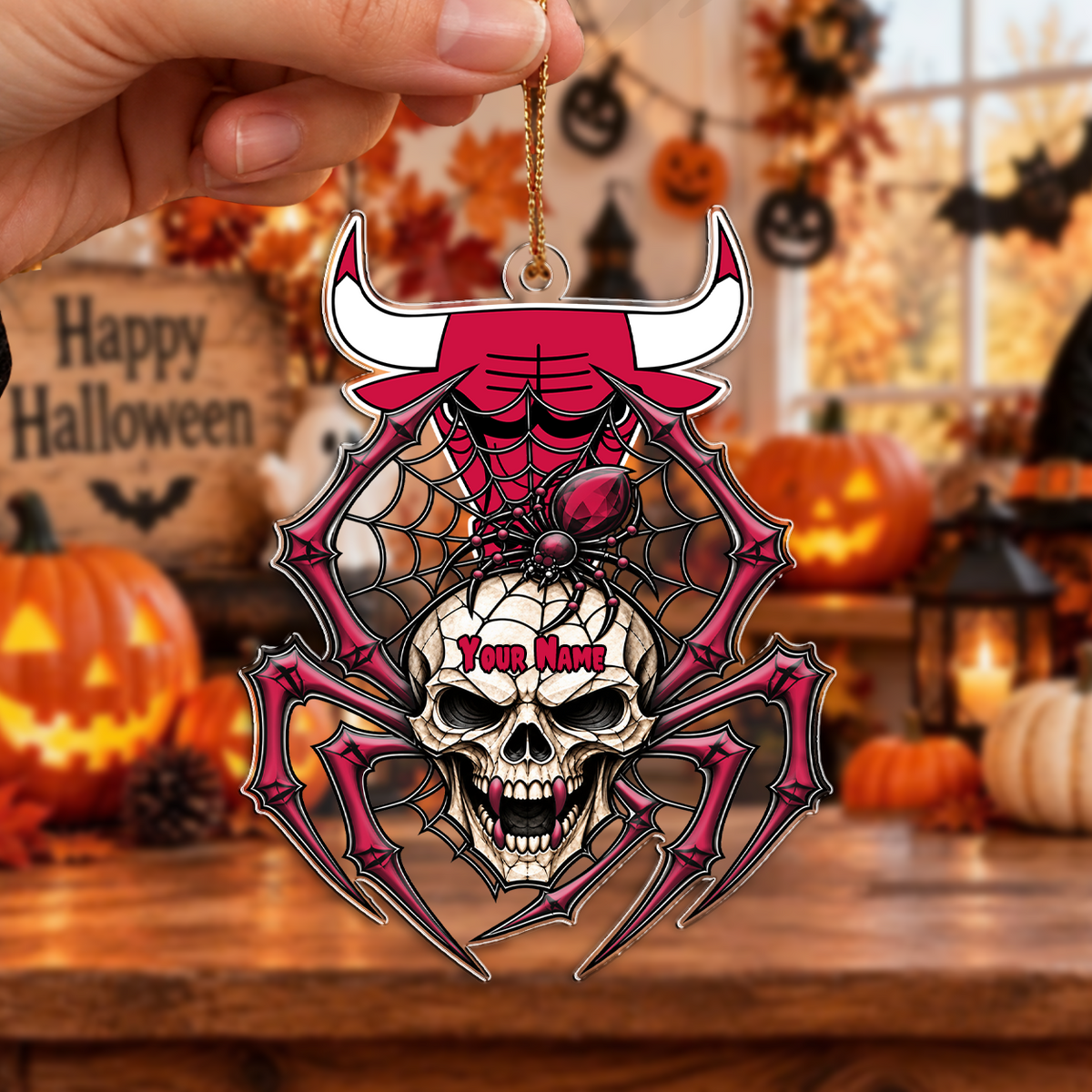 SPECIAL EDITION - NEW CUSTOMIZED NBA19 CBU CHICAGO BULLS HALLOWEEN ACRYLIC ORNAMENT