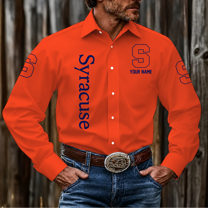 VIRAL EDITION - NEW CUSTOMIZED NCAA MAM19 SYO SYRACUSE ORANGE MEN'S LONG SLEEVE BUTTON-UP SHIRT