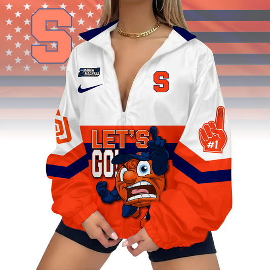 FINAL SALE - NEW CUSTOMIZED MAM NCAA19 SYO SY ORANGE V-NECK ZIPPER SWEATSHIRT JACKET