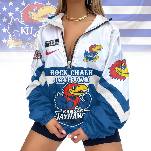 FINAL SALE - NEW CUSTOMIZED MAM NCAA01 KSJ KS JAYHAWKS V-NECK ZIPPER SWEATSHIRT JACKET