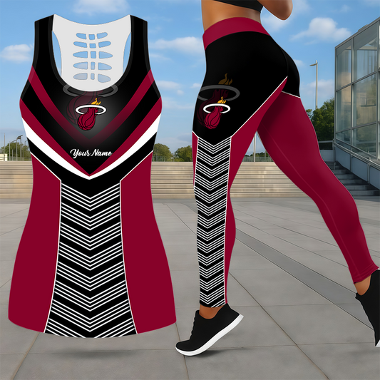 ELITE EDITION - NEW CUSTOMIZED NBA20 MHE MIAMI HEAT LEGGINGS & HOLLOW TANK TOP SET