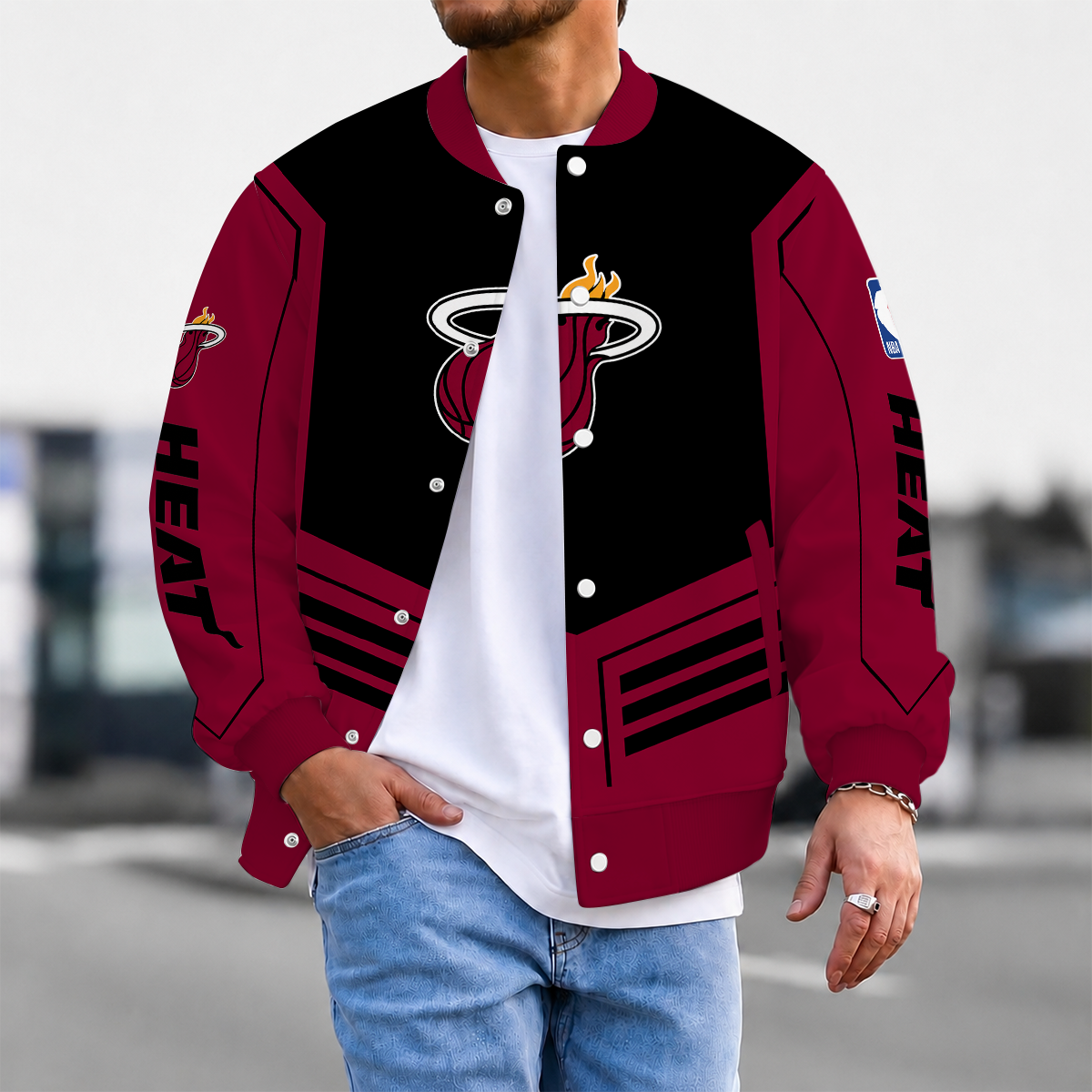 LIMITED DROP - NEW CUSTOMIZED MHE MIAMI HEAT BASEBALL JACKET, SATIN VARSITY JACKET - NBA20
