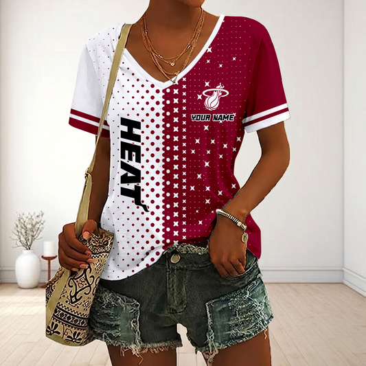 LIMITED DROP - NEW CUSTOMIZED NBA20 MHE MIAMI HEAT V-NECK FEMALE SHIRT