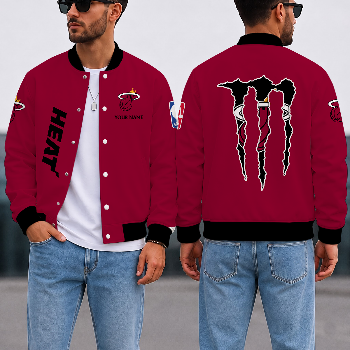 SPECIAL EDITION - NEW CUSTOMIZED NBA20 MHE MIAMI HEAT BASEBALL JACKET, SATIN VARSITY JACKET
